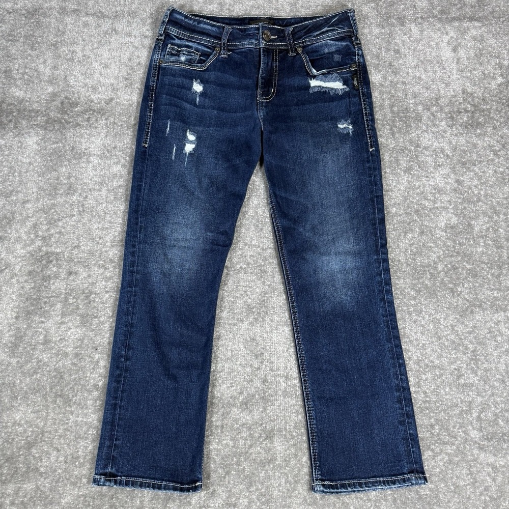 Silver Jeans Women's 29 Blue Denim Suki Capri Distressed Medium Wash Mid Rise - Picture 2 of 9